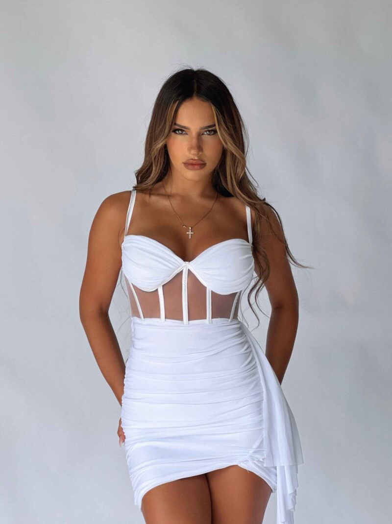Elegant White Mesh Cut-Out Bodycon Dress