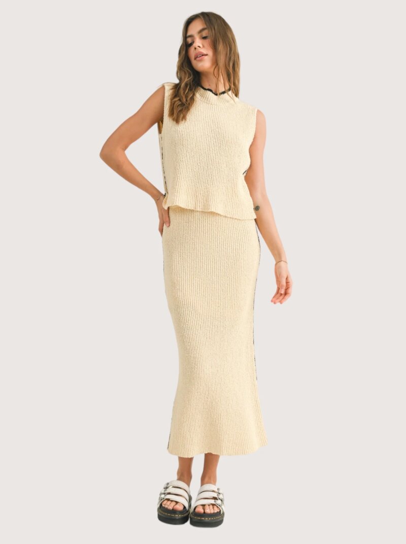 Knitted Beige Two-Piece Set Dress