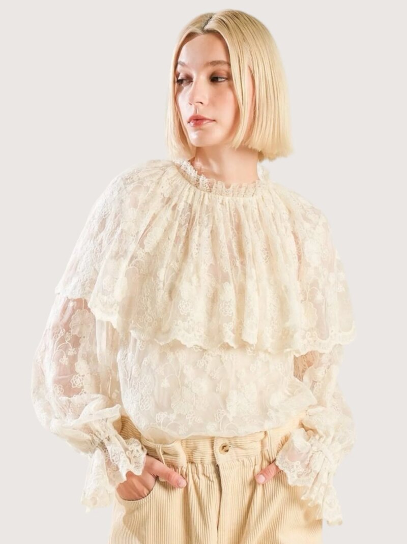Elegant Lace Ruffle Blouse